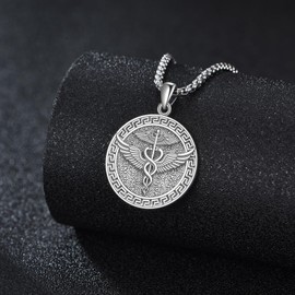 Grmdit Caduceus Necklace 925 Sterling Silver Hermes God Pendant Necklace for Men Greek Greece Amulet Jewelry Gifts