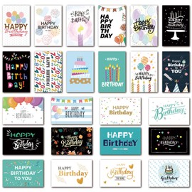 Birthday Card Set with Envelope, Happy Birthday Card Set with Envelopes and Stickers, 24 Pieces Folding Cards 10 x 15 cm, Birthday Greeting Cards for Children Adults