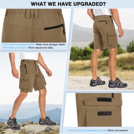Hiauspor Men's Mountain Bike Shorts Stretch Cycling Quick Dry Hiking Cargo Shorts for Work Golf Fishing Tactical (Khaki M)