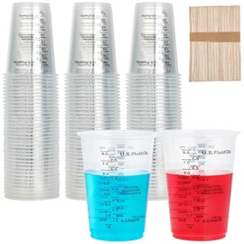 Lakymisy Measuring Cups with Graduations, Set of 50 Stirring Sticks Disposable Graduated Cups 8oz Measuring Containers Multi-Purpose Baking Cooking Epoxy Pigment Mixing Measuring Cups for Laboratory 240ml