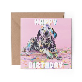 1 x Greeting Card - Happy Birthday Dalmatian Art Artist Paint Puppy Dogs Pets Animals Love Wife Partner Mum Dad Girls Boys Friend #79769