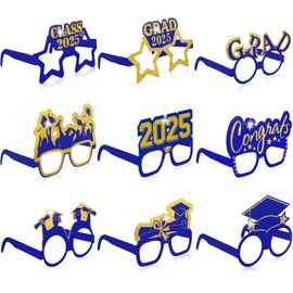 Sumind 36pcs Class of 2025 Glasses Black Gold Glitter Graduation Sunglasses Photo Booth Props Congrats 2025 Grad Party Decor(Blue Gold)