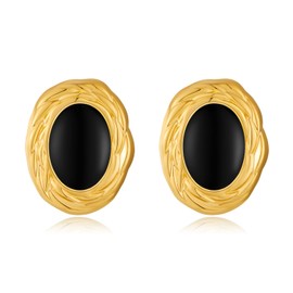 RAUCHBE Big Chunky Gold Earrings for Women Vintage Black Oval Earring Onyx Statement Earrings Trendy Jewelry