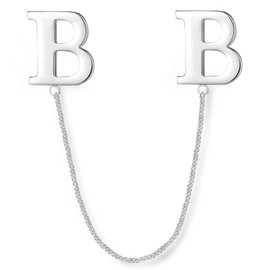 HONEY BEAR Letter Brooch Pins with Chain A to Z, Stainless Steel for Men/Women, Suit Shirt, Business Wedding Gift, Silver, Reusable, Stainless Steel