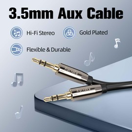 rycvaky 3.5mm Audio Auxiliary Stereo Cable, Gold Plated Connectors Male to Male Aux Cable for Headphones, Car, Home Stereos, Speaker or Subwoofer, Black,75ft - 1 Pack