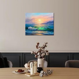 TISHIRON Paint by Numbers Kit for Adults Morning on Sea Wave Paint by Numbers for Adults Seaside Landscape Adult Paint by Number Kits on Canvas Oil Painting Art Crafts 16x20 in