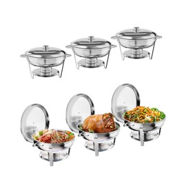 5QT Chafing Dish Buffet Set of 6 Pack, Food Warmers and Servers Round Stainless Steel Chafer with Food & Water Pan, Lid, Frame, Fuel Holder for Catering,Parties and Festivals