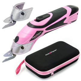Tijeras eléctricas de tela rosa para manualidades, costura, cartón, álbumes de recortes, tijeras inalámbricas y estuche de almacenamiento