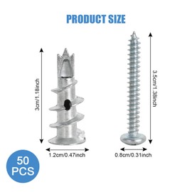 Pack of 50 Plasterboard Dowels with Rounded Head Screw, Self-Drilling Drywall Dowels Metal Cavity Dowels for Plasterboard, Screw Dowels, Rigypsum Dowels, Metal for Plasterboard Plasterboard