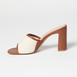 The Drop Women's Pattie Block Heeled Mule Sandal, Cognac/Natural Linen, 8