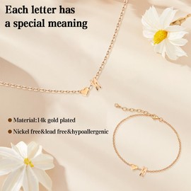 Gold Initial Necklace and Bracelet Set for Women - Jewelry Sets for Valentines Day, Galentines Day Gifts for Her, Mom, Daughter
