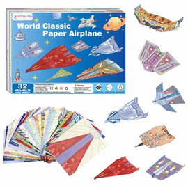 LEERYOUQU Creative Paper Airplane Book, Paper Airplane Kit with 16 Classic Designs Planes & 32 Planes Sheets, Origami Kit for Kids Ages 8-12