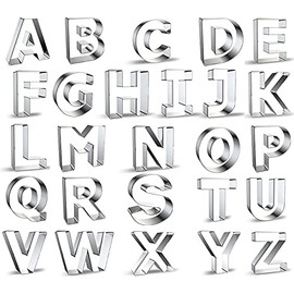 26 cortadores de galletas grandes de 2.6 pulgadas de acero inoxidable con forma de letra, cortadores de letras de fondant de metal para festivales, uso diario, forma de letra, galletas, pasteles,