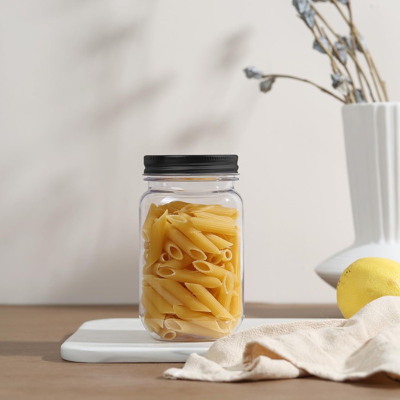 novelinks 16 oz Clear Plastic Jars with Lids, Refillable 16oz