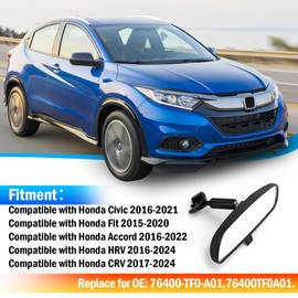 Interior Rear View Mirror Compatible with Honda Civic 2016-2021/Fit 2015-2020/Accord 2016-2022/HR-V 2016-2024/CR-V 2017-2024 Interior Mirror Replacement Replaces for 76400-TF0-A01