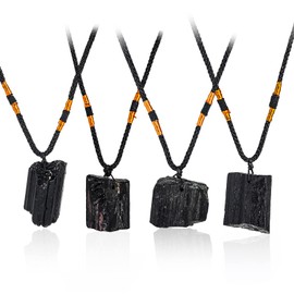 4Pcs Natural Black Tourmaline Stone Pillar Pendant Necklace Tourmaline Amulet Natural Free Form Crystal Pendant