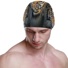 Dallonan Swimming Cap Animal Tiger Unisex Adult Swim Cap Polyester
