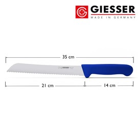 Giesser seit 1776 - Made in Germany - Brotmesser blau, Basic Blue, Klinge 21 cm, Wellenschliff, rutschfest, spülmaschinenfest, rostfrei