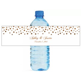 My Wonderful Labels Bronze Confetti white background Wedding Anniversary Party Water Bottle Labels