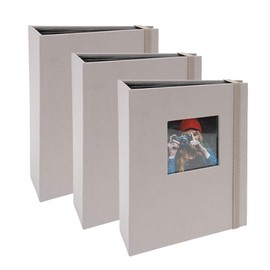 Kenro Box of 3 Grey Linen Minimax Photo Album for 100 Photos 6x4 Inch / 10x15cm with Space for Photograph on Front Cover, Slip-In Pages, Modern Design Great for Family Photographs, Aztec Series -