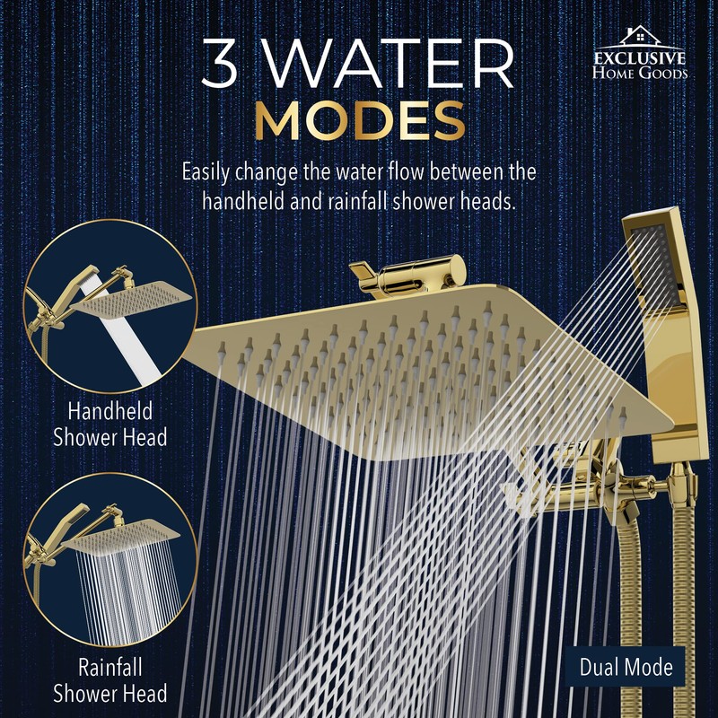 All Metal Shower Head 10" Dual Square Shower Head With