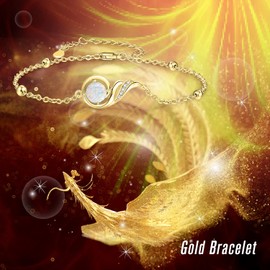 KINGWHYTE Opal Bracelet 925 Sterling Silver Phoenix Princess Bracelets Friendship Jewellery Birthday Gifts for Women Girls(Gold)