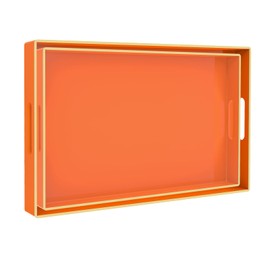 MAONAME Orange Serving Trays Set of 2, Plastic Decorative Trays with Handles, Rectangular Coffee Table Tray for Ottoman, Nesting Tray for Living Room, Bedroom