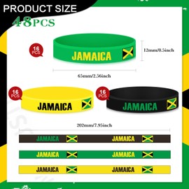 Lenwen 48 Pcs Multicolor Jamaican Country Flag Silicone Bracelet Jamaica Souvenirs Black Yellow Green Sport Wristband Jamaica Bracelet for Men Women Jamaican Birthday Party, 3 Style, 8 x 0.5 Inch