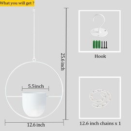 ABETREE Hanging Planter Indoor Modern Boho Plant Pot Metal Wall and Ceiling Hanging Planter Holder Mid Century Minimalist Flower Pot for Hanging Plants, White