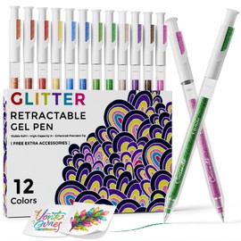 CAISEXILE 12 Colors Retractable Glitter Gel Pens, Colored Gel Pens, Drawing Pens with 5 g Large Capacity Glitter Ink For Artists Adult Coloring Books Drawing Journaling Doodling Writing