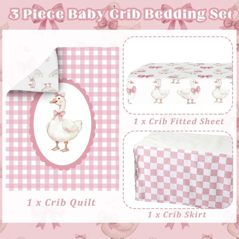 3 Pcs Bear Crib Bedding Set Nursery,Pink,Silly Goose