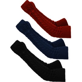 Bememo 3 Pairs Arm Warmers Long Fingerless Gloves Knit Wrist Warmers with Thumb Hole Open Finger Arm Socks for Women Adult(Black, Navy Blue, Wine Red)