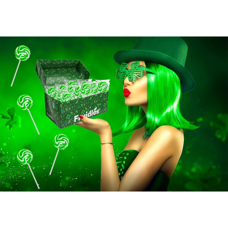 Fruidles St. Patrick's Day Swirl Lollipops, Party Favor Box, Individually