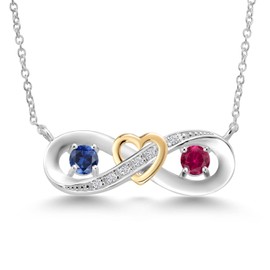 Gem Stone King 0.56 Ct Blue Created Sapphire Red Created Ruby 925 Silver and 10K Yellow Gold 2-Tone Heart Interlocking Infinity Symbol Lab Grown Diamond Pendant Necklace For Women with 18 Inch Chain