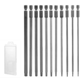 CPROSP 11 x Torx Bit 150 mm Long with Storage Box, Long Torx Bit T6, T7, T8, T9, T10, T15, T20, T25, T27, T30, T40, S2 Steel, Star Head