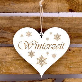 Winter Decorative Sign Heart - Winterzeit, Wooden Door Sign Christmas Decoration Snowflakes 13 x 12 cm