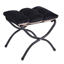 LITA Folding Upholstered Footrest Stool, Modern Small Portable Accent Ottoman with Detachable Thick Cotton Cushion Padded Sofa Stool with Metal Frame for Lazy Chair, Living Room & Bedroom, Black