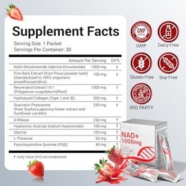Suplemento NAD+ líquido de 1000 mg - NAD+ de alta absorción con trans resveratrol de 2000 mg, colágeno y ácido hialurónico, apoyo energético antienvej
