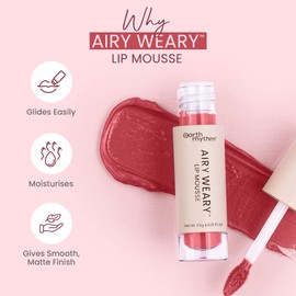 Earth Rhythm Airy Weary Lip Mousse Lipstick – Blosen | Hyaluronic Acid, Jojoba Seed Oil, Lotus extract | Lip Tint | Smooth Matte Finish| Long stay & Moisturising – 3.5 gm