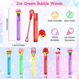 24 Ice Cream Party Favors Bubble Wands for Kids, Ice Cream Mini Bubbles Wand Toys, Summer Ice Cream Theme Birthday Party Supplies Goodie Gift Bag Stuffers Pinata Classroom Prizes
