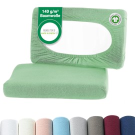 BaSaTex Organic Cushion Covers Stretch Covers Pack of 2 for Neck Pillow and Health Pillow | 97% GOTS Certified Cotton + 3% Elastane | Approx. 45-60 x 30-40 cm - 20 cm Bridge | Lime Green