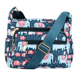 Womens Multi-Pocket Casual Crossbody Handbags, Nylon Crossbody Bag Waterproof Shoulder Bag Messenger Hobo Bag with Zipper (Elephant)