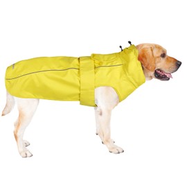 Waterproof Dog Raincoat with Reflective Strip, Adjustable Breathable Rain Coat Jacket with Leash Hole for Dogs (Yellow, Small)