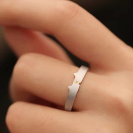 Lovely Cats/Bells Matching Rings for Women Dainty Heart Cat Ears Dangle Bell Open Adjustable Ring Sterling Silver Plated Stacking Finger Bands Set Cute Animal Promise Jewelry Gifts for Bff To My Bestie Daughter Pet Lover Xmas