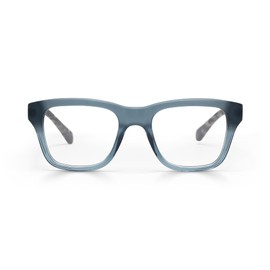 Kvetcher Narrow Premium Readers for Women and Men | Square Eye Glasses | Transparent Grey Teal Front with Black Tokyo Temples | 1.25