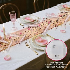 DR.DUDU Valentines Garland, 6 FT Lighted Garlands for Mantle with Heart Lights Pink Feather Red Berry, Pre-lit Valentine Decorations for Fireplace Indoor Outdoor Home Table Party Wedding