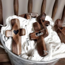 wellhouse Cross My Heart | Encouragement Gift Wooden Cross Fingertip Stress Relief Gifts Pocket Small Cross Handheld Wooden Cross Comfort Cross Prayer Cross For Hand(Walnut 5pcs)