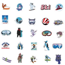 Skiing Stickers | 50 Pcs Winter Skiing Sports for Water Bottles Stickers Pack Waterproof Cool Stickers for Laptop, Hard Hats, Scrapbooking Decals (Skiing)