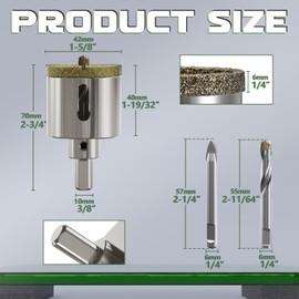 CSOOM 1-5/8"(42mm) Diamond Hole Saw with Center Drill Bit, One-Touch Positioning, Easy to Penetrate Hard Materials Such as Ceramic, Tile, Glass, Granite, Marble, etc.