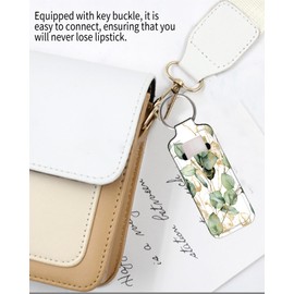 KLLRO RUO Chapstick Holder Keychain Fashion Lipstick Sleeve Lip Balm Portable Pocket Lip Gloss Tube Holder Clip-on Makeup Travel Accessories - Watercolor Green Floral Plant